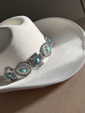 White Western Cowboy Hat with Turquoise Concho Band